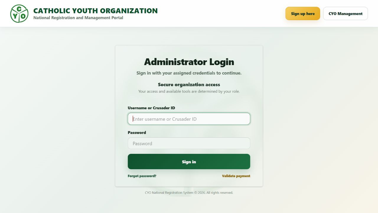 Catholic Youth Organization national management portal